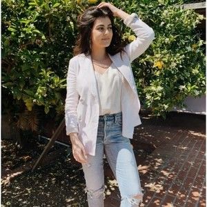 Leith Anthropologie Ivory double breasted linen jacket blazer size M